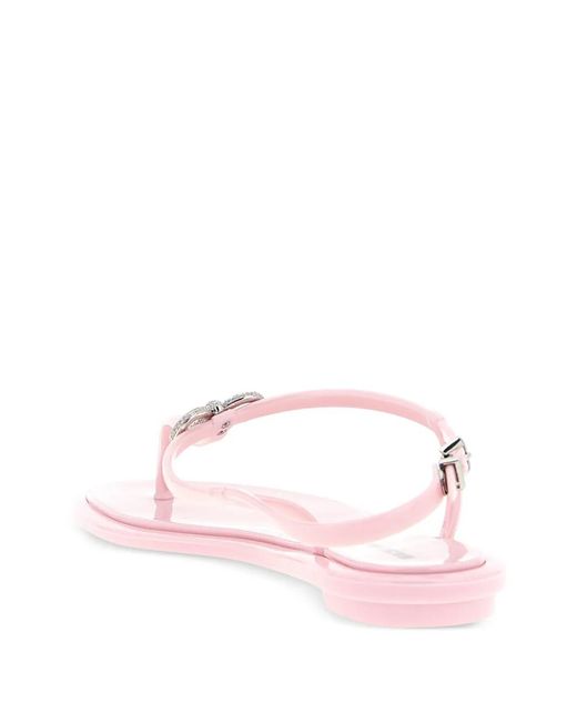 Mach & Mach Pink Double Bow Crystal-Embellished Flat Sandals