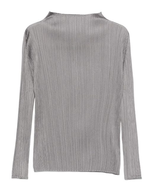 Pleats Please Issey Miyake Gray Pleated Long-Sleeve Top