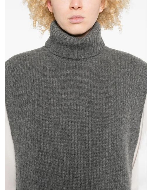DAVANTINO Gray Turtleneck Sleeveless Wool Sweater