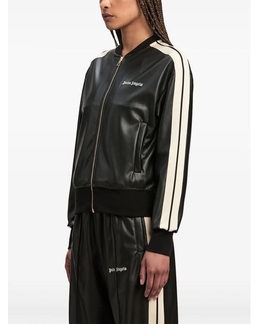 Palm Angels Black Logo Leather Effetc Track Bomber Jacket