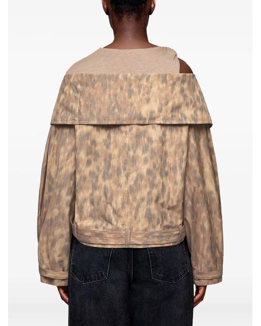 Ganni Natural Leopard-Print Off-Shoulder Jacket