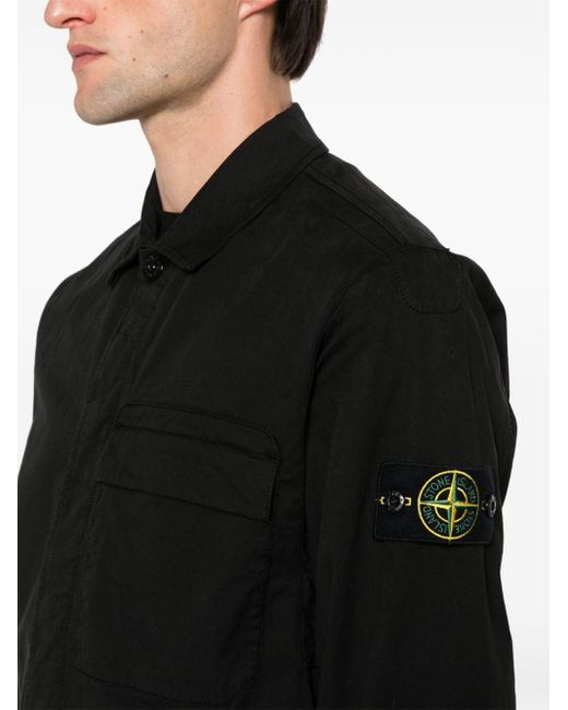 Stone Island Gabardine-Hemd mit Kompass-Patch in Black für Herren
