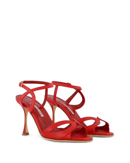 Manolo Blahnik Red 90Mm Elfajrsan Sandals