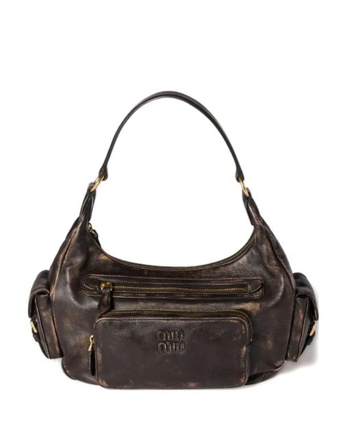 Miu Miu Pocket Leather Shoulder Bag in Black | Lyst UK