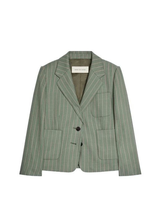 Dries Van Noten Green Striped Cropped Blazer