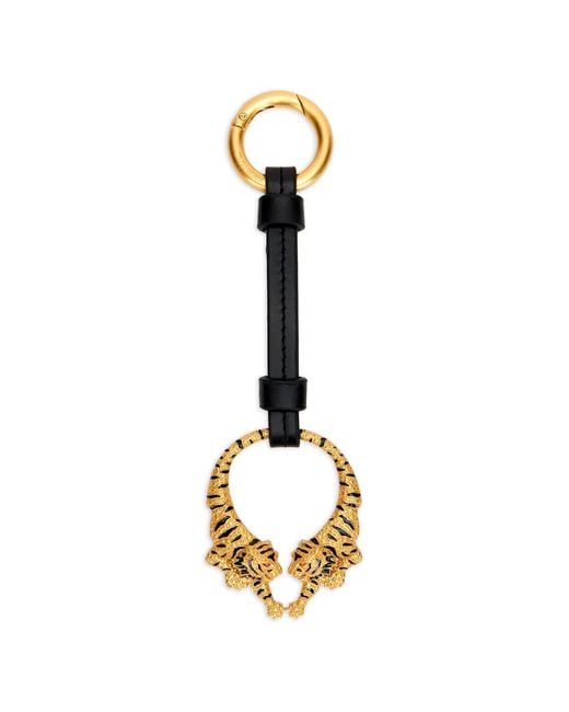 Roberto Cavalli Metallic Tiger-Head Leather Keyring