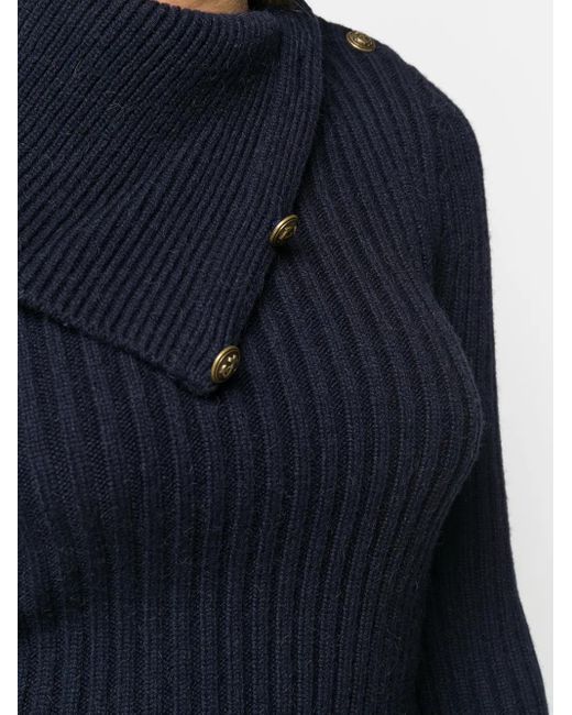Saint Laurent Blue Fold-Over Collar Jumper
