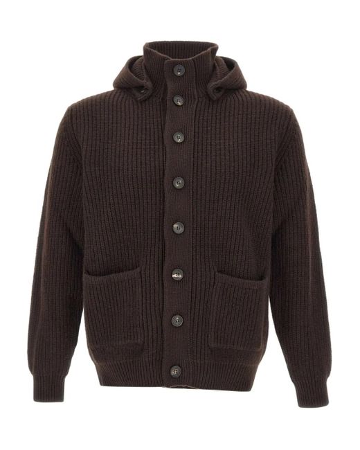 FILIPPO DE LAURENTIIS Gray Hooded Ribbed Cardigan for men
