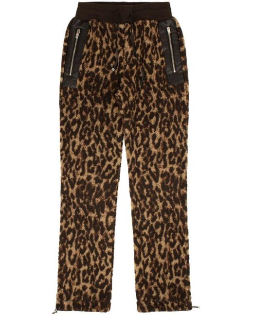 Amiri Brown Leopard-print Fleece Trousers for men