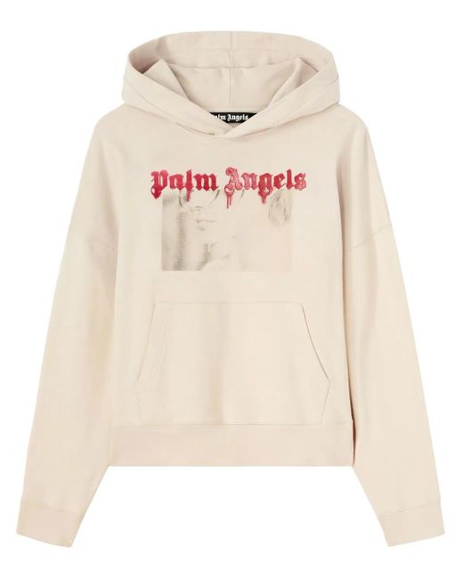 Palm Angels Natural Portrait-Print Cotton Hoodie for men