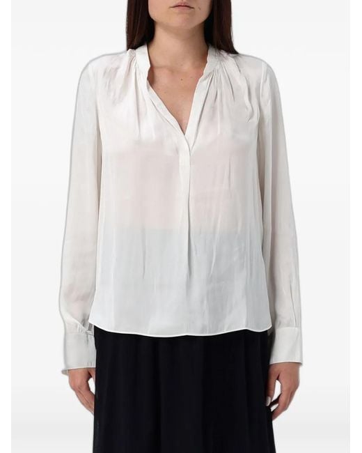 EA7 White Pleated Long-Sleeve Blouse