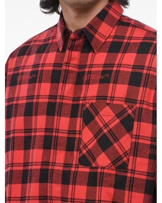 Off-White c/o Virgil Abloh Red Check-Pattern Padded Overshirt for men