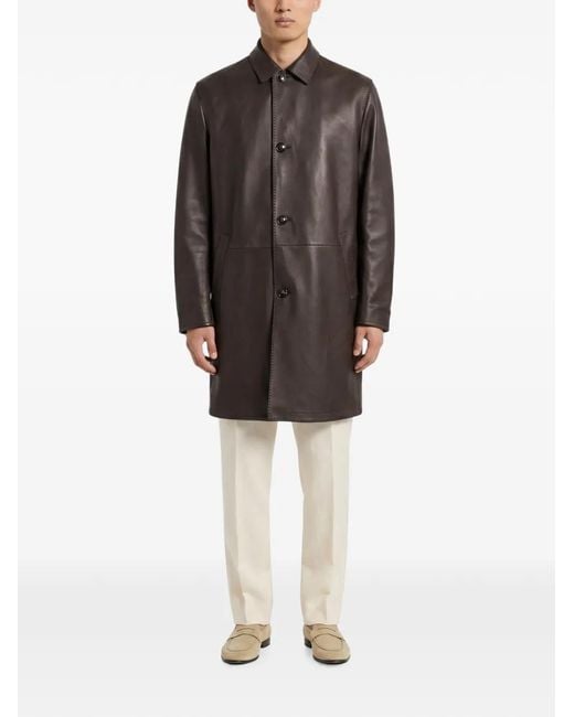 Kiton Brown Manteau En Cuir À Boutonnage Simple for men