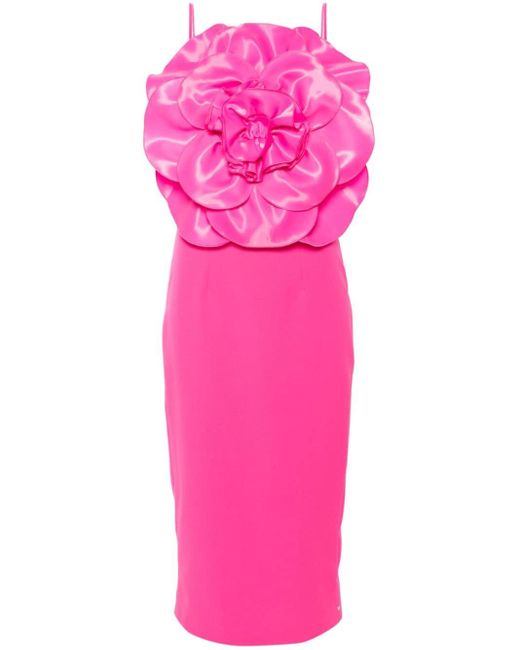Vestido tipo crepé con aplique floral Nissa de color Pink
