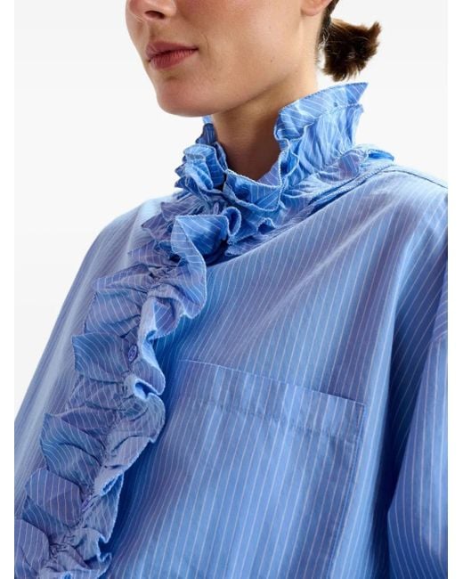 Essentiel Antwerp Blue Gestreiftes Hemd mit Rüschen