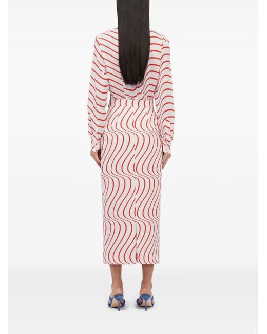 MSGM Red Printed Pencil Skirt