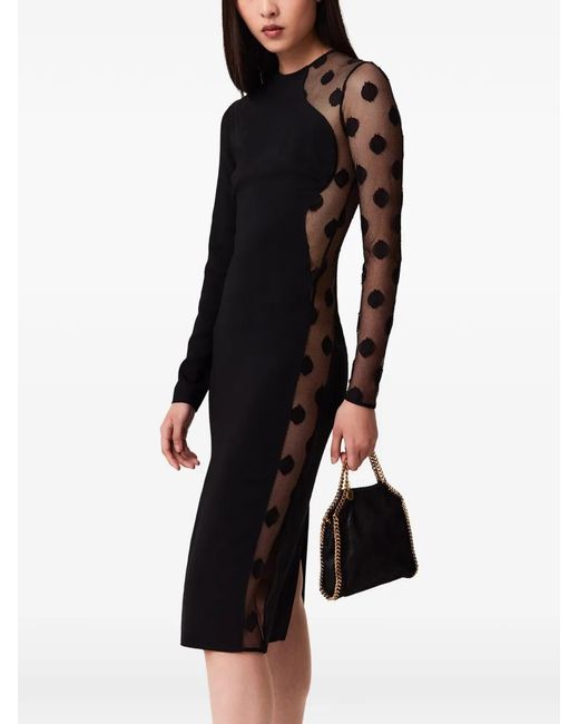 Stella McCartney Black Polka-Dot Mesh-Panel Midi Dress