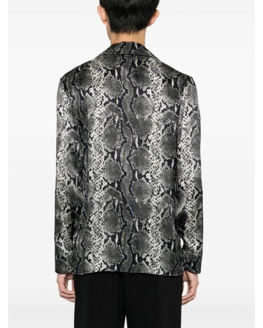 Balmain Satijnen Overhemd Met Slangenprint in het Black voor heren