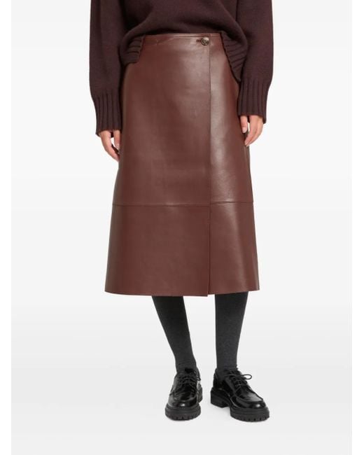 Yves Salomon Brown Leather Wrap Midi Skirt