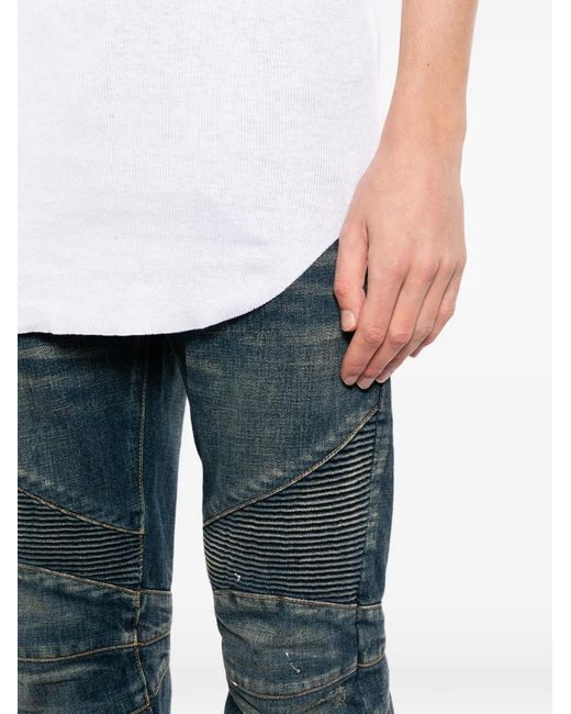 Balmain Blue Biker Distressed Jeans for men