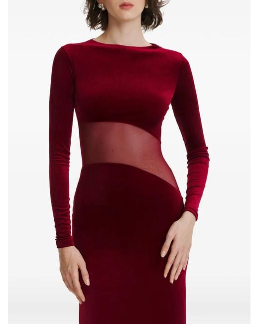 2310 STUDIO Red Long-Sleeves Velvet Maxi Dress
