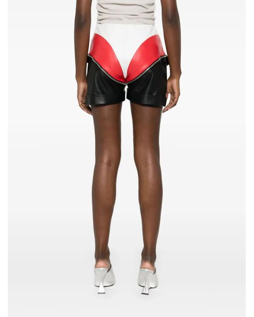 MITILIANE COUTURE Red Panelled Leather Mini Shorts