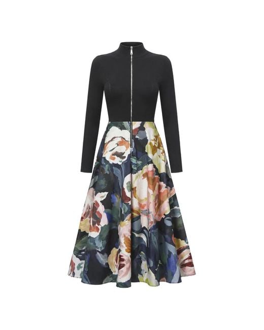 Ted Baker Black Floral-Print Ottoman Midi Dress