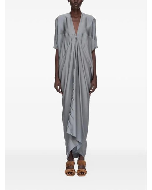 Rick Owens Gray V-Neck Draped Maxi Dress