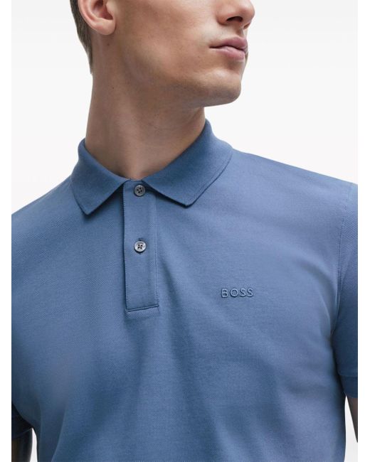 Boss Blue Logo-appliqué Polo Shirt for men