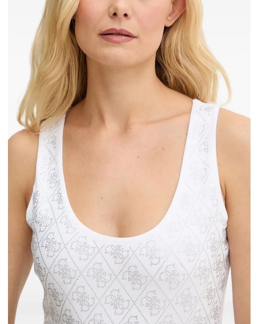 Guess White Logo-Embellished Tank Top