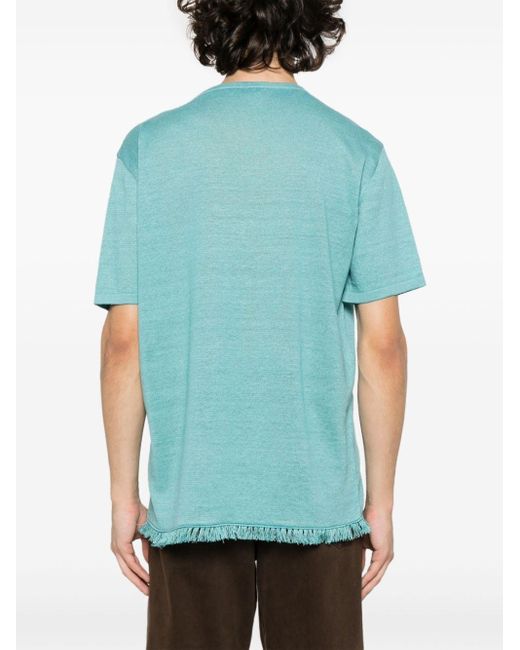 Alanui Blue Fine-knit Linen T-shirt for men