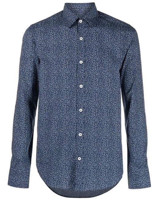 Canali Blue Floral-Pattern Print Classical Shirt for men