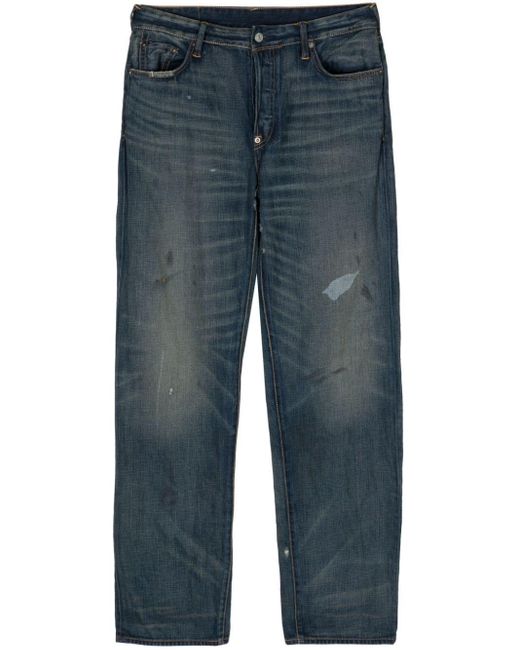 Evisu Blue Logo-embroidered Straight-leg Jeans for men