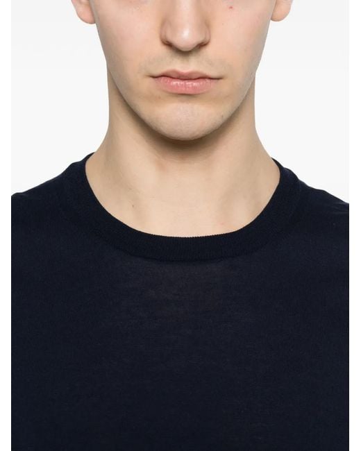 Tagliatore Blue Short-Sleeved Sweater With Ribbed Edges For for men