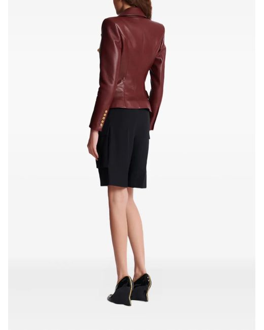Balmain Brown Double-Breasted Lambskin Jacket