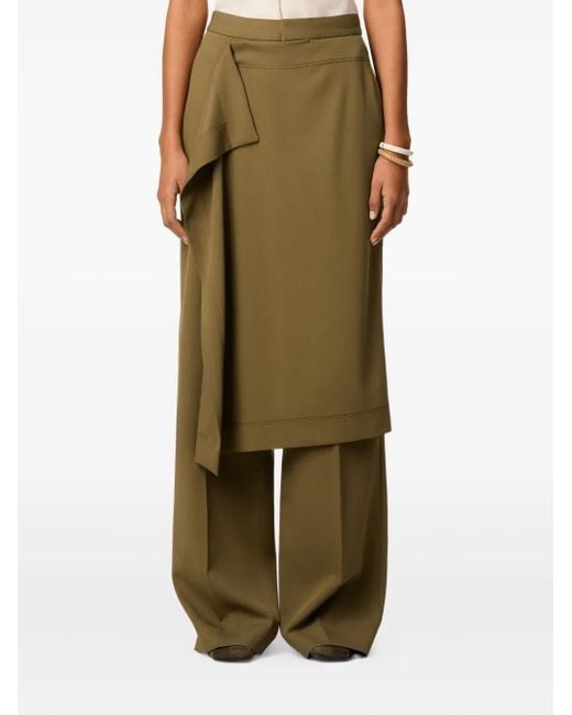 AMI Green Draped-Detail Wool Trousers