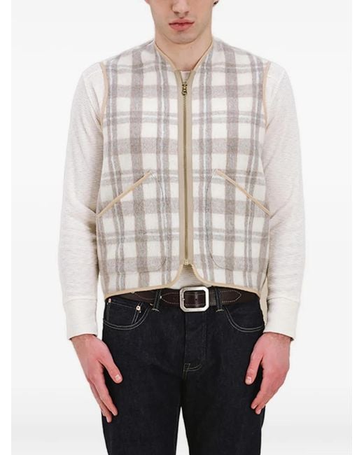 Fortela Natural Check-Pattern Zip-Up Gilet for men