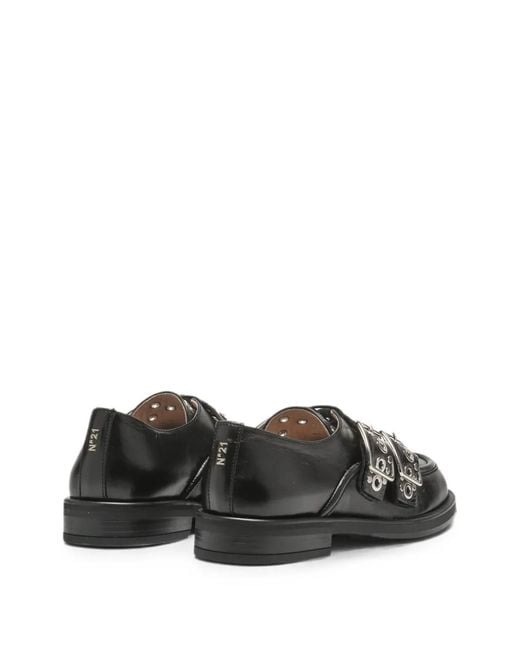 N°21 Black Eyelet-Embellished Buckled Derby Shoes