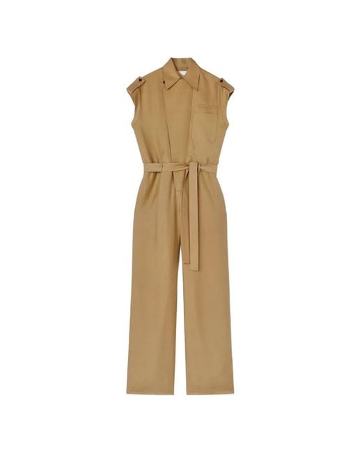 RETORI Natural Sleeveless Belted Silk Jumpsuit