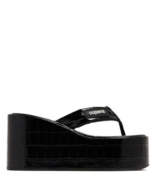 Coperni Black Logo-patch Leather Platform Sandals
