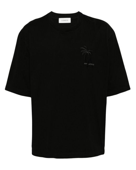 Laneus Black Palm Logo-embroidered Cotton T-shirt for men
