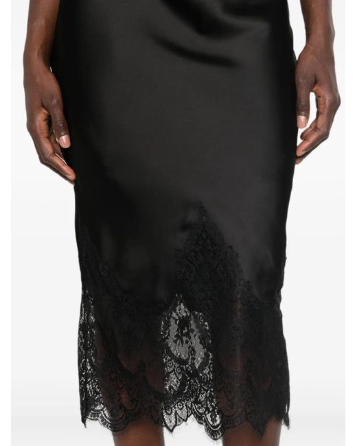 Norma Kamali Black Lace-Trim Midi Skirt