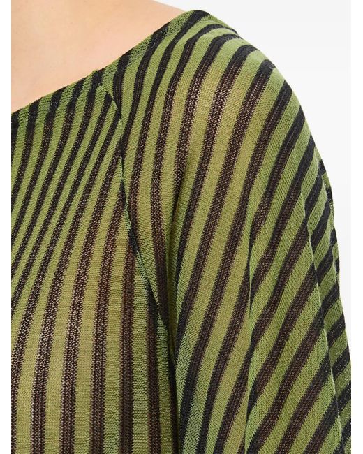 VITELLI Green Striped-Pattern Three-Quarter Top