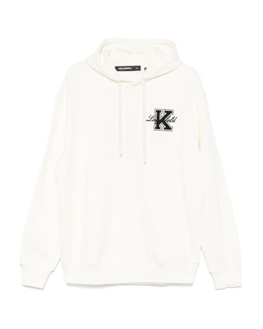 Karl Lagerfeld Embroidered-Logo Hoodie in White for Men Lyst UK
