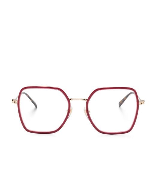 Gucci Red Brille Mit Eckigem Gestell