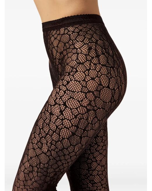 Wolford Gray Reptile-Pattern Net Tights