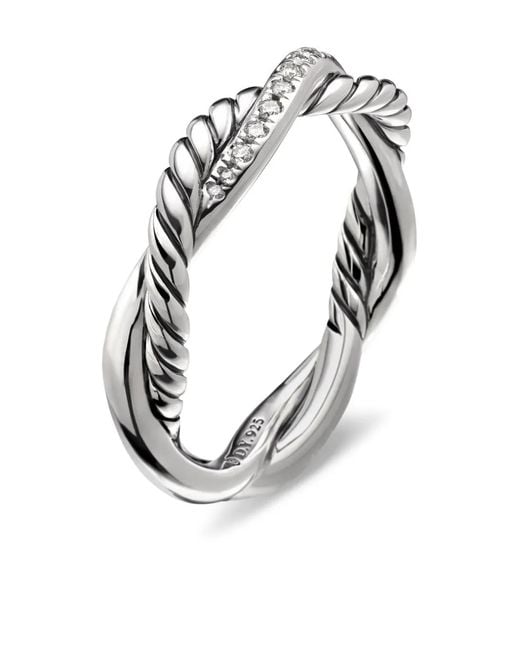 David Yurman White Sterling Petite Infinity Diamond Band Ring (4Mm)