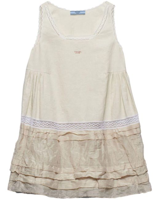 Prada Natural Linen And Antique Silk Mini-dress