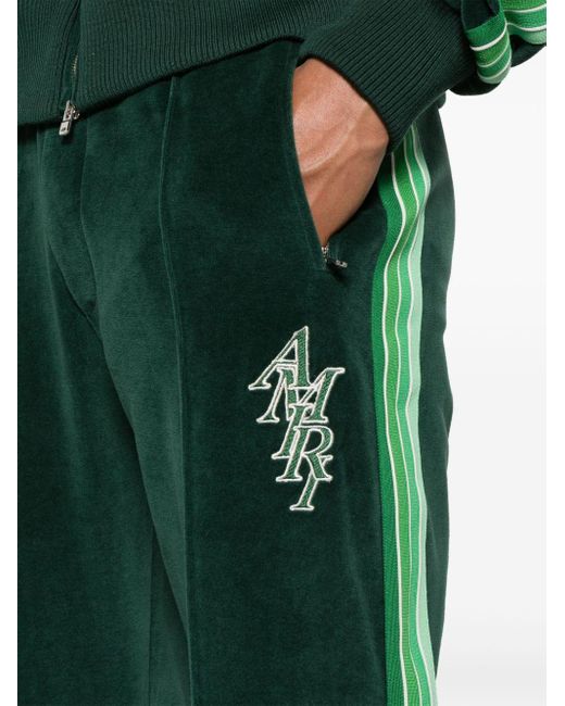 Amiri Green Stack Monogram Velvet Track Pants for men