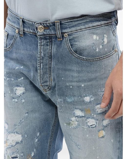 John Richmond Blue Distressed-Effect Regular-Fit Jeans for men